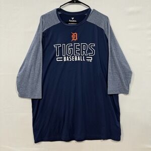 Fanatics Detroit Tigers Baseball Shirt Men's XL Blue Gray 3/4 Sleeve MLB
